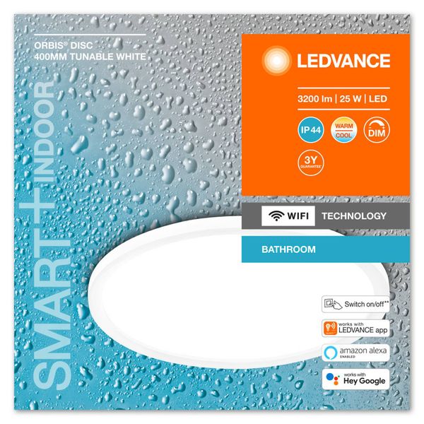 LEDVANCE SMART+ WiFi Orbis Disc, biela, Ø 40 cm, Kúpeľňa, hliník, 25W, K: 4.7cm