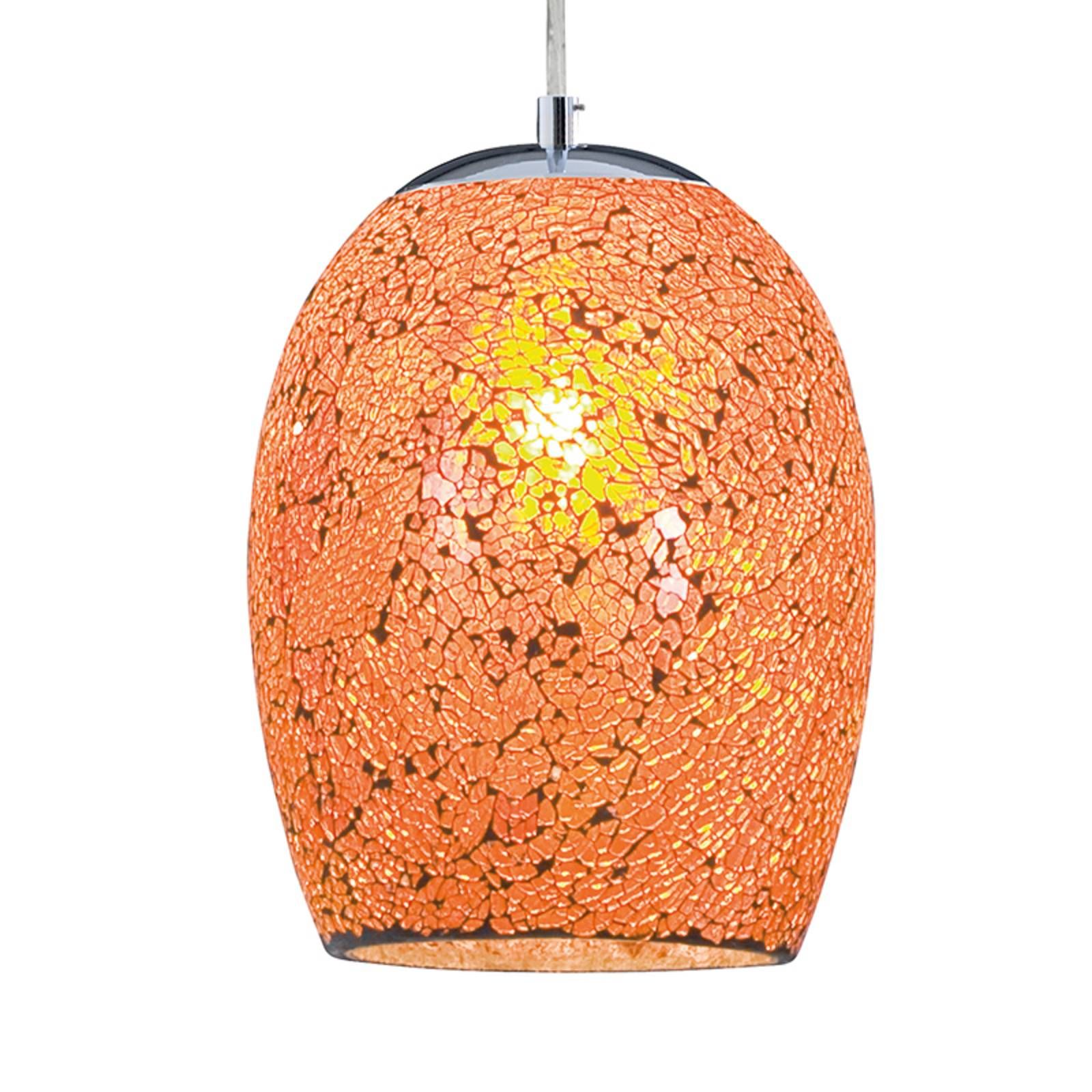 Searchlight Závesná lampa Crackle v chrómovo-oranžovej, Obývacia izba / jedáleň, kov, mozaikové sklo, E27, 60W, K: 25cm