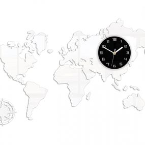 3D nalepovacie hodiny Mapa sveta biele