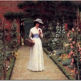  Edmund Blair Leighton obraz - Lady in a Garden  zs10219