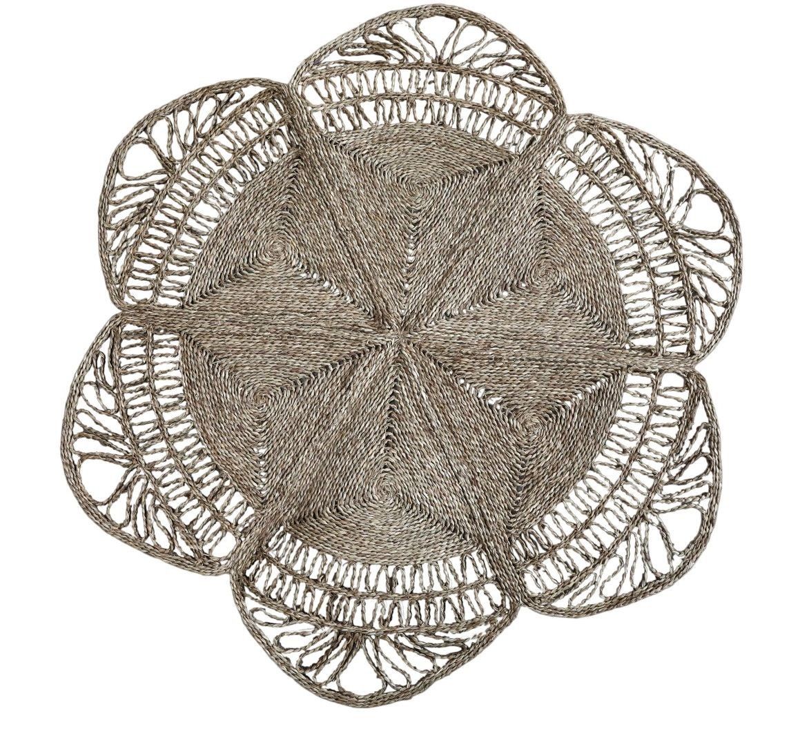Prírodný okrúhly koberec z morskej trávy v tvare kvetu Flow - Ø150 cm