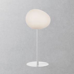 Foscarini Gregg media alta stolová lampa, biela, Obývacia izba / jedáleň, sklo ručne fúkané, kov, E27, 30W, K: 71cm