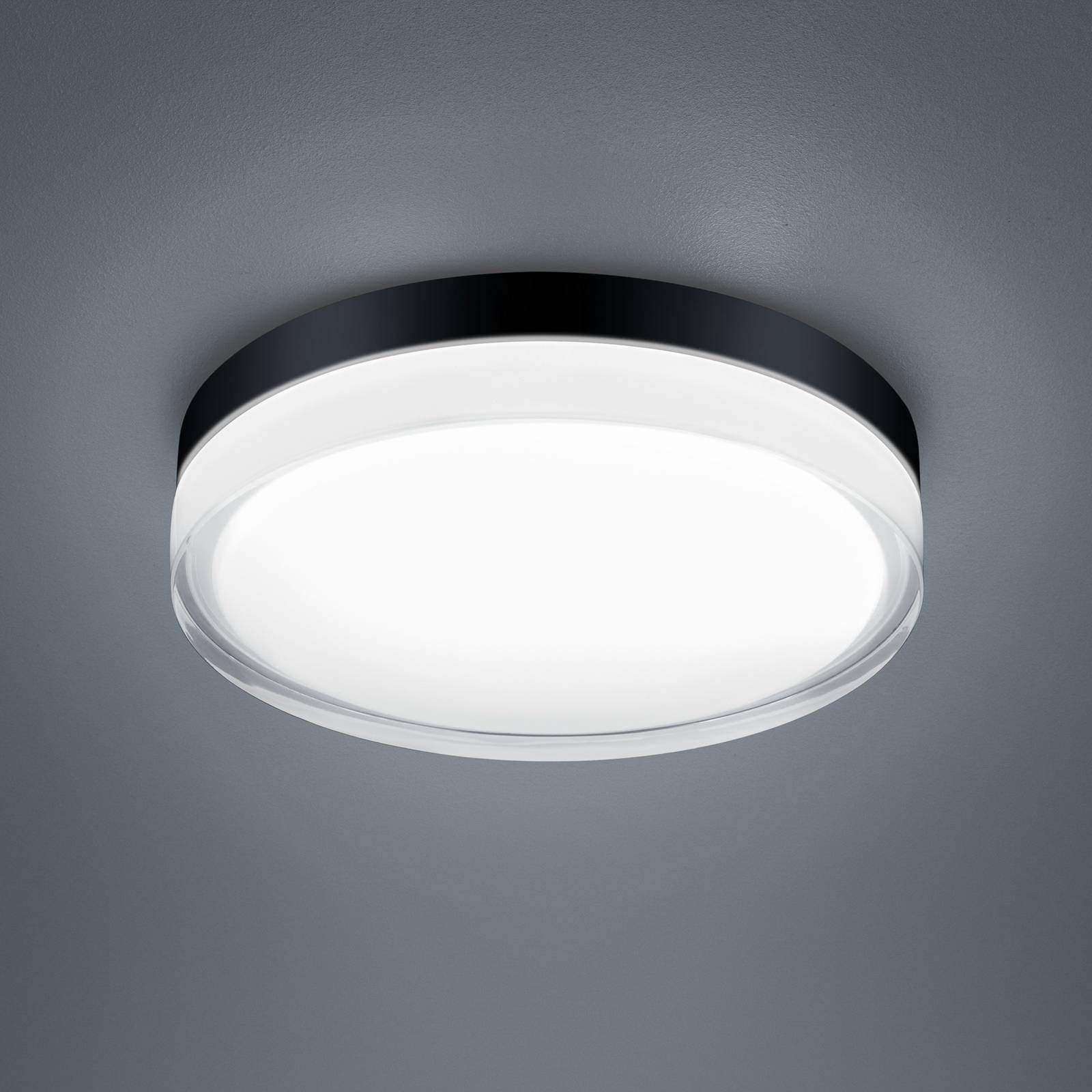 Helestra Tana stropné LED svietidlo čierna Ø 28 cm, Obývacia izba / jedáleň, oceľ, sklo čiastočne satinované, 18W, K: 6.5cm