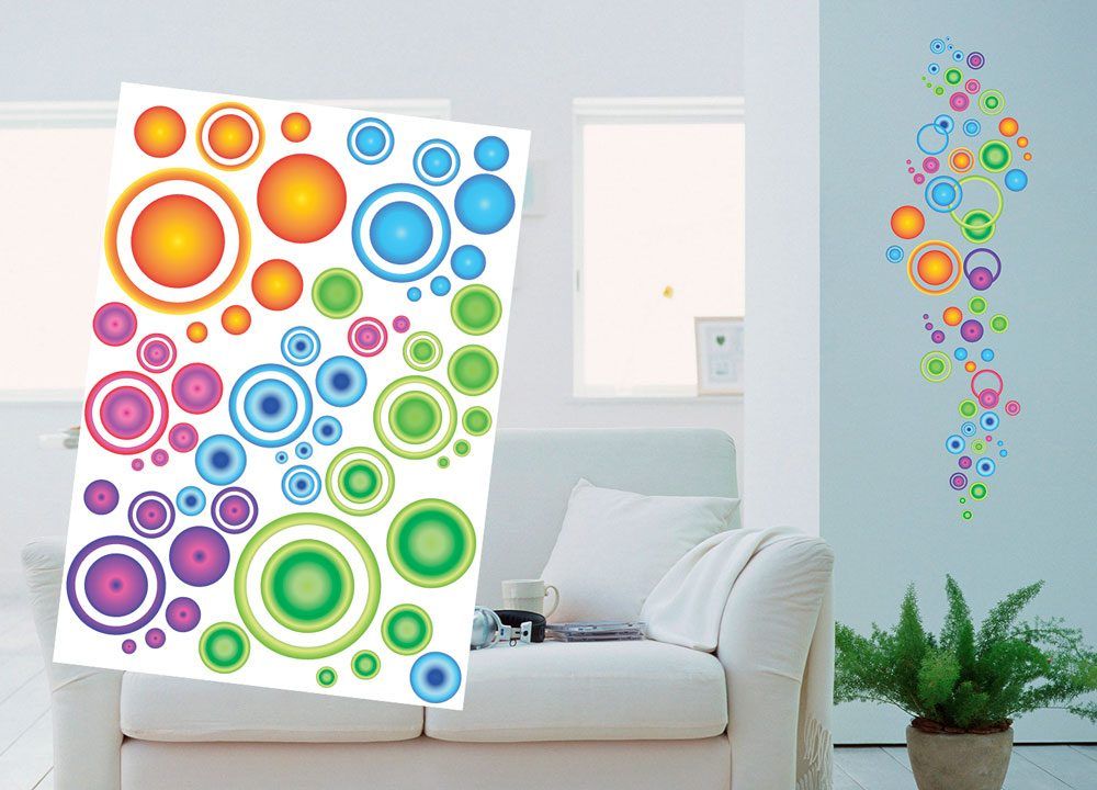 Dekoračné nálepky na stenu farebné kruhy - 50x70