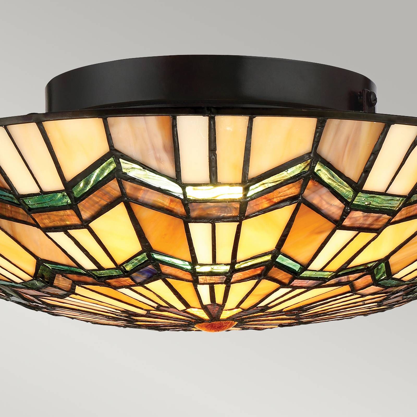 QUOIZEL Stropné svietidlo Alcott v dizajne Tiffany, Obývacia izba / jedáleň, kov, sklo, E27, 60W, K: 13.5cm
