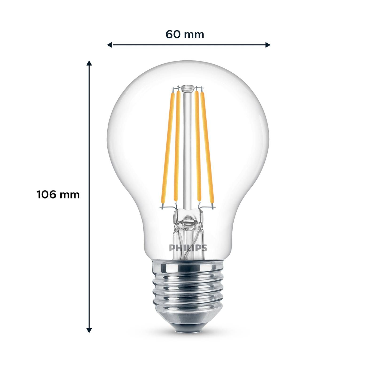 Philips LED žiarovka E27 8W 850lm 4000K číra 6 ks, sklo, E27, 7W, Energialuokka: E, P: 10.6 cm