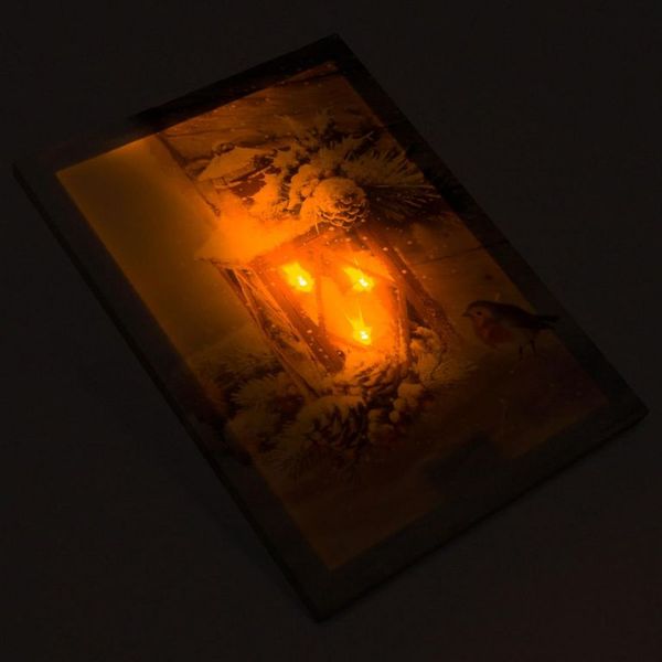 Nástenná maľba- Červený lampáš, 3 LED, 30 x 40 cm