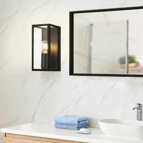 EGLO Nástenné kúpeľňové svietidlo Amezola, 1-pl. čierna, Kúpeľňa, oceľ, sklo, E27, 60W, L: 11 cm, K: 26cm