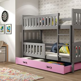 Poschodová posteľ KUBO - 200x90cm - Grafitová - Ružová