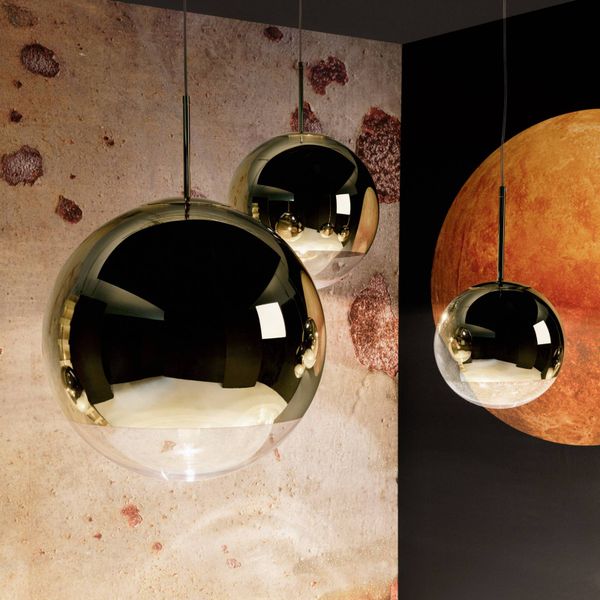 Tom Dixon Mirror Ball závesné LED Ø 40 cm zlatá, Obývacia izba / jedáleň, polykarbonát, oceľ, 6W