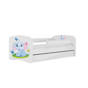 Letoss Detská posteľ BABY DREAMS 140/70- Sloník Biela S matracom S uložným priestorom