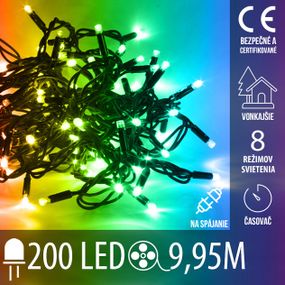 Vianočná LED svetelná reťaz vonkajšia na spájanie s časovačom + programy - 200LED - 9,95M Multicolour