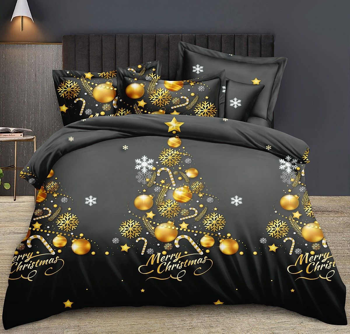 DomTextilu Vianočné posteľné obliečky s motívom Zlatý vianočný stromček  Čierna 68690-244867