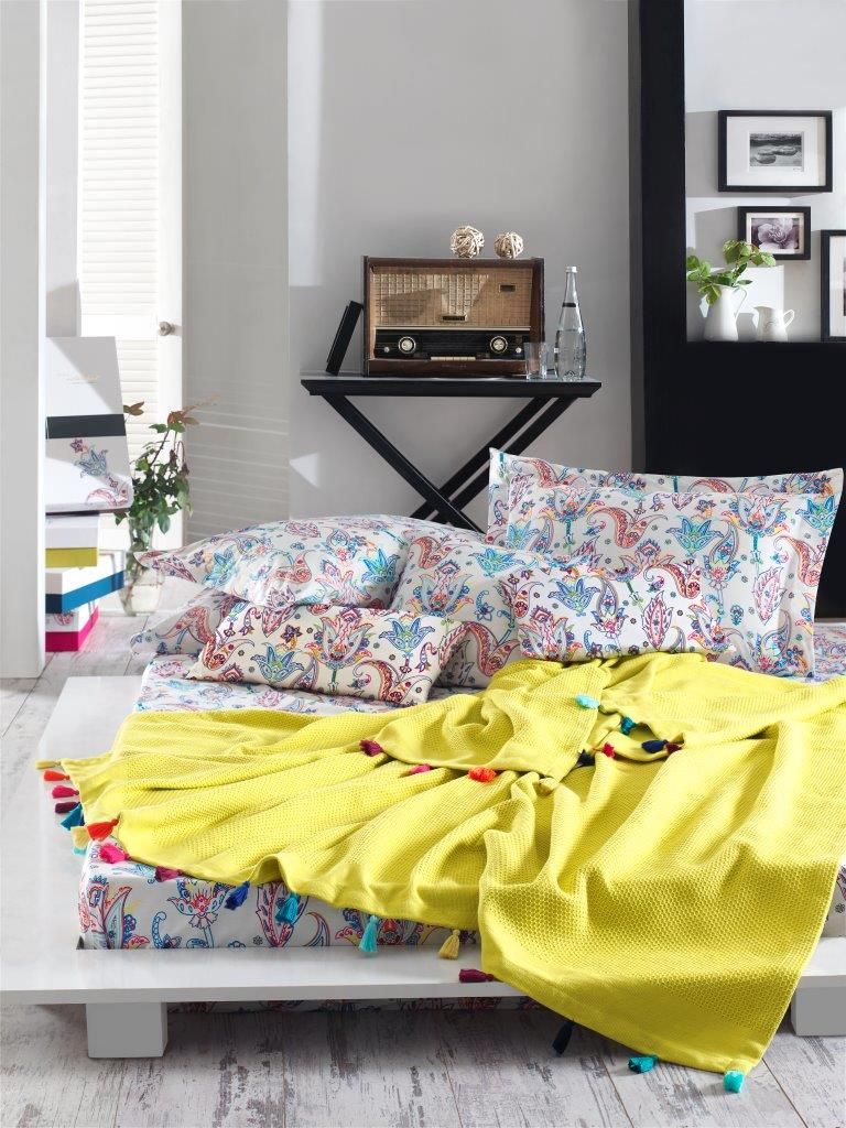 Bavlnená posteľná bielizeň Style 003 - 160x200 cm + deka 180x220 cm žltá