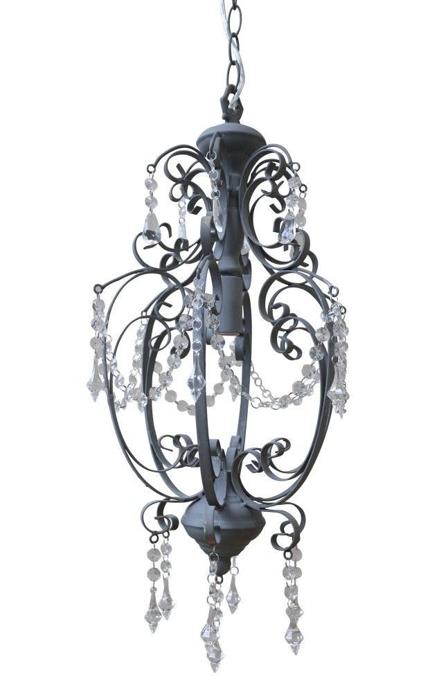 Šedý vintage ručne vyrobený luster s kamienkami Chandelié - 31*52cm/E14/ 60W