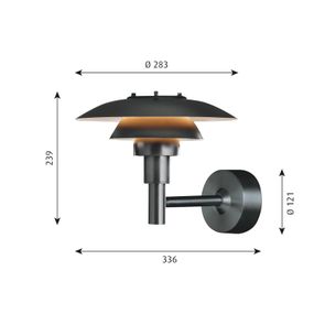 Louis Poulsen PH 3-2 1/2 nástenné svietidlo, oceľ, ušľachtilá oceľ, E27, 60W, K: 23.9cm