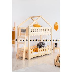 Domčeková poschodová detská posteľ 80x200 cm v prírodnej farbe Zippo B – Adeko