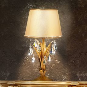 Ferro Luce Vznešená stolná lampa Mayleen s krištáľmi, Obývacia izba / jedáleň, kov, krištáľ Asfour, látka, E27, 40W, K: 50cm