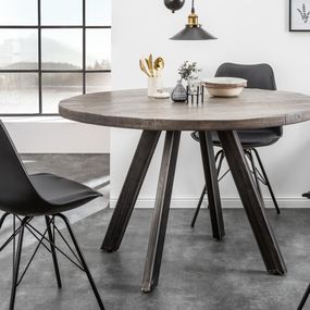 Estila Industriálny okrúhly jedálenský stôl Steele Craft 120cm sivý z masívneho dreva