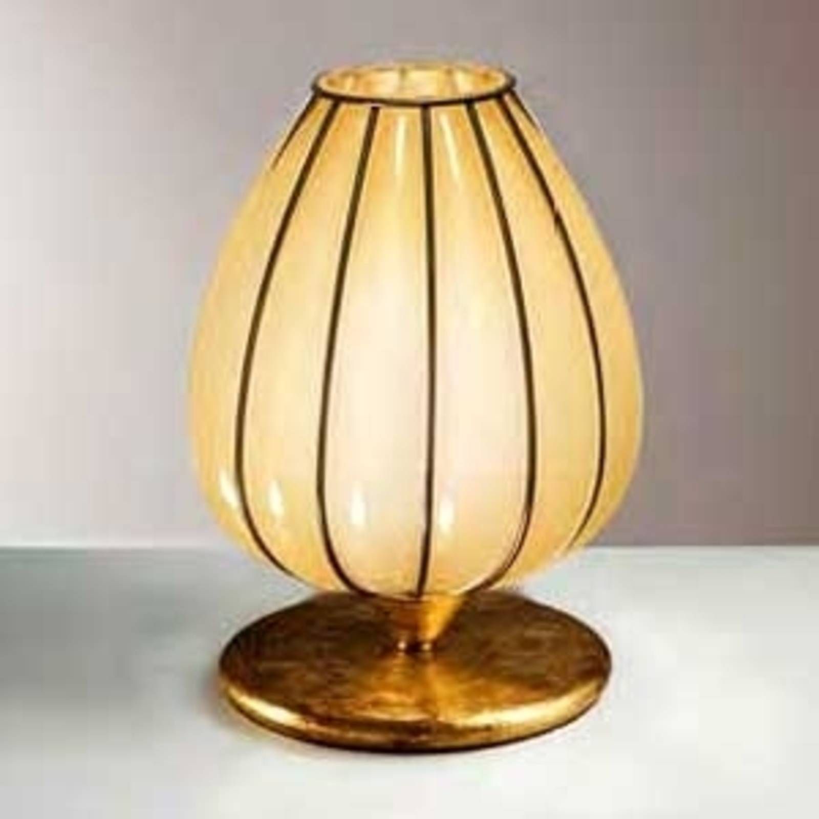 Siru Stolná lampa Gemma ručne vyrobená jantárová, Obývacia izba / jedáleň, ušľachtilá oceľ, sklo, E14, 60W, K: 23cm