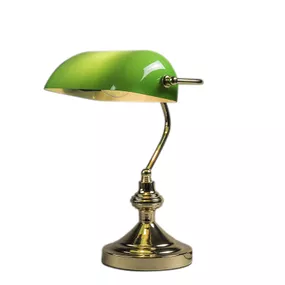 Klasická stolná lampa / notárska lampa mosadz so zeleným sklom - Banker
