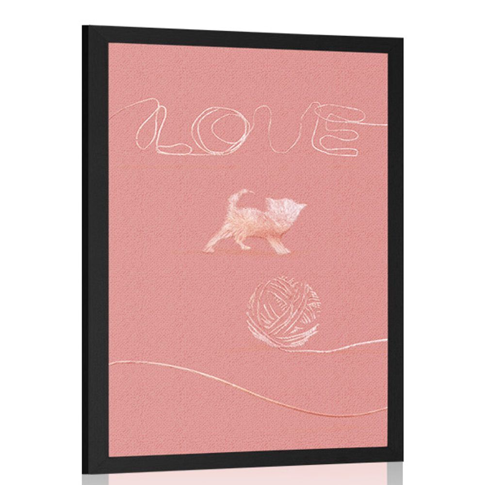 Plagát mačička s klbkom a nápisom Love - 60x90 black