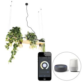 Smart hanglamp zwart met hout 4-lichts incl. Wifi G95 - Shelf