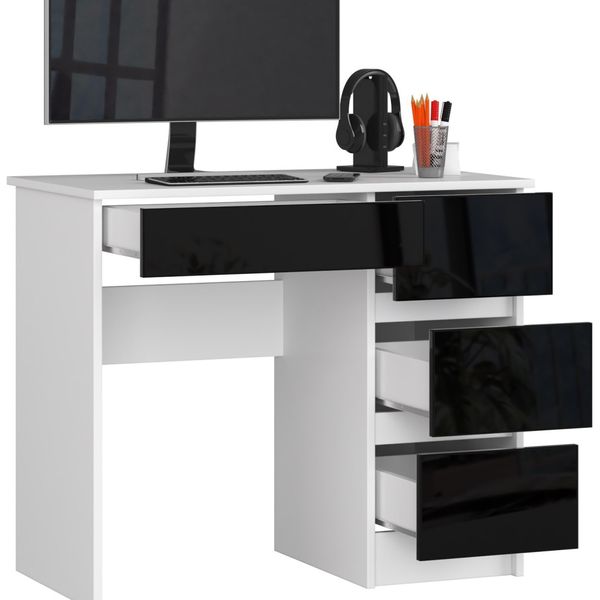 Písací stôl A-7 90 cm biely/čierny pravý