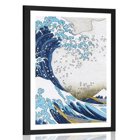 Plagát s paspartou reprodukcia Veľká vlna z Kanagawa - Kacušika Hokusai - 20x30 black