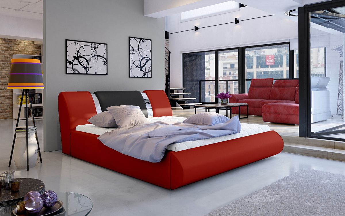 Čalúnená manželská posteľ s roštom Folino 180 - červená / čierna