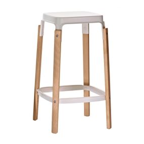 MAGIS - Nízka barová stolička STEELWOOD STOOL - biela s bukovými nohami