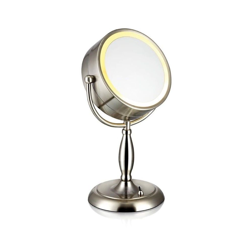 Stolová zrkadlo s osvetlením v striebornej farbe Markslöjd Face, ø 16,2 cm