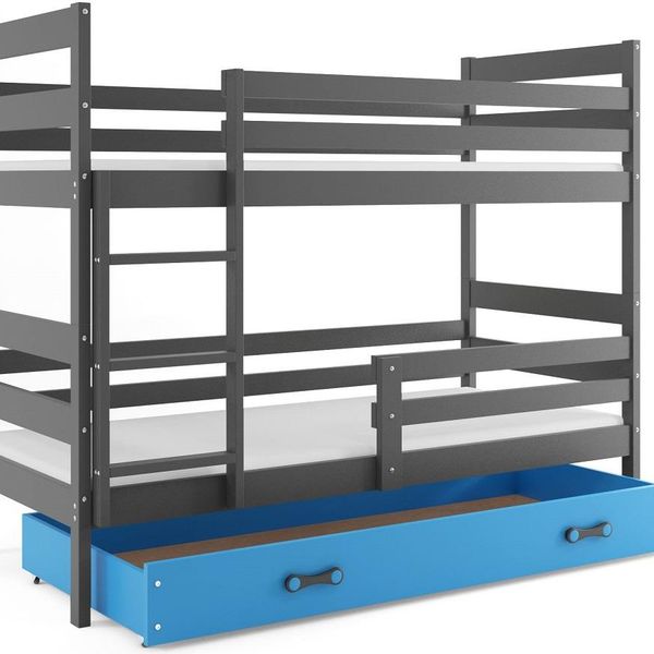 Poschodová posteľ ERIK 2 - 200x90cm - Grafitová - Modrá