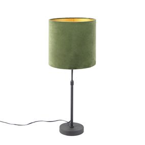 Stolová lampa čierna s velúrovým odtieňom zelená so zlatom 25 cm - Parte