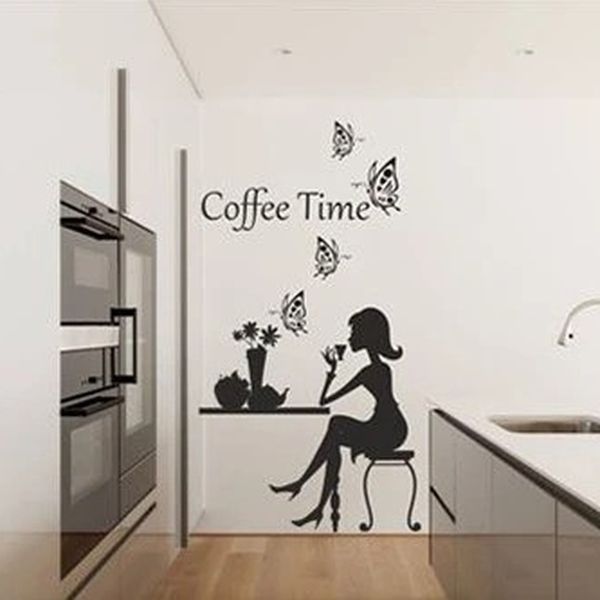 DomTextilu Nálepka na stenu do kuchyne čas na vašu šálku kávy 60 x 120 cm