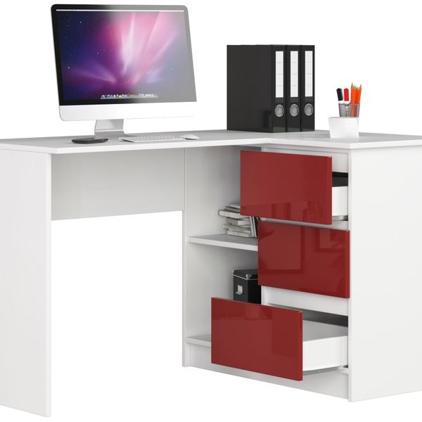 Rohový písací stôl B16 124 cm biely/červený pravý