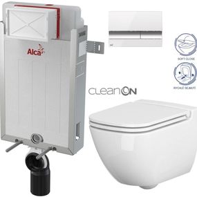 ALCADRAIN Renovmodul - predstenový inštalačný systém s bielym / chróm tlačidlom M1720-1 + WC CERSANIT CLEANON CASPIA + SEDADLO AM115/1000 M1720-1 CP1