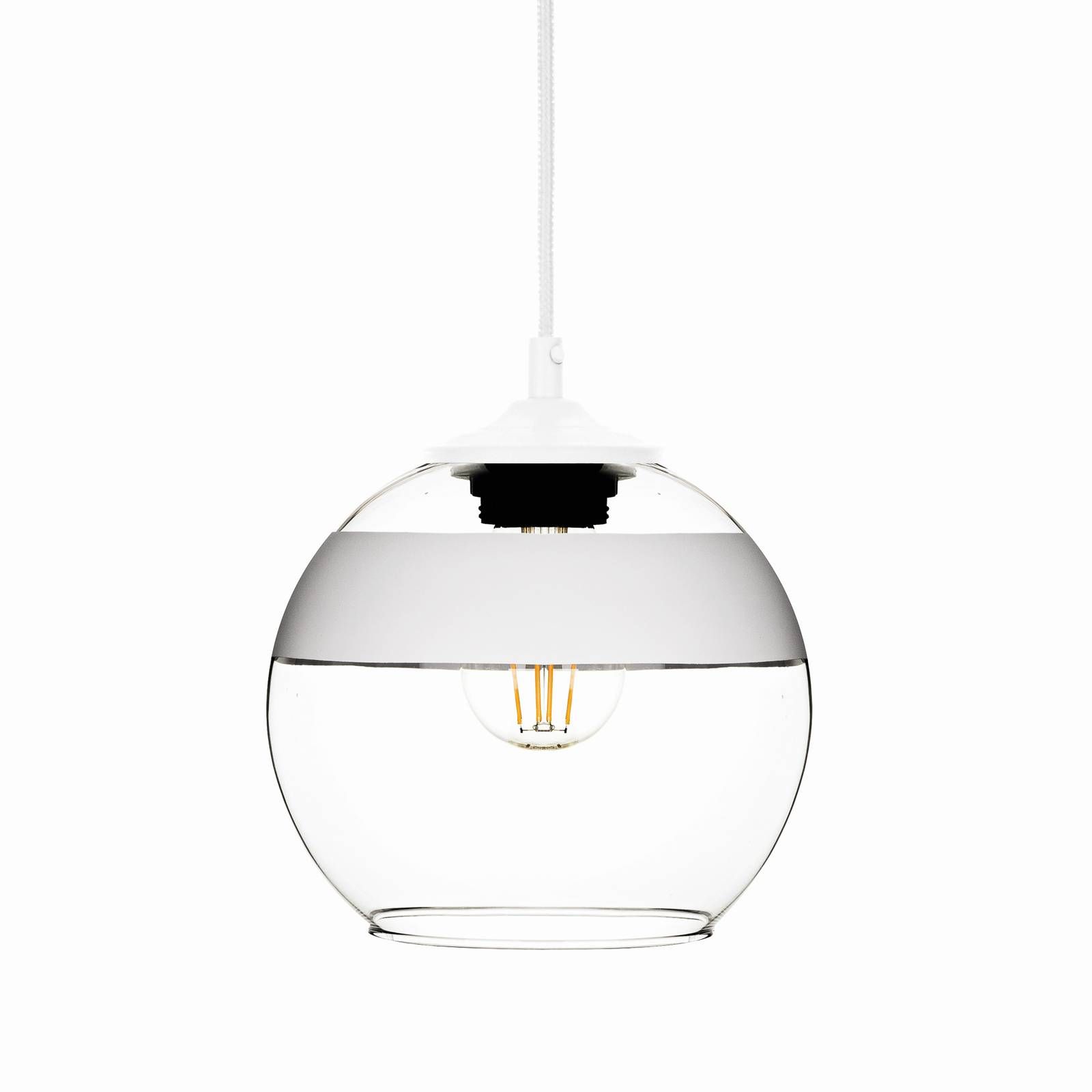 Euluna Závesná lampa Monochrome Flash číra/biela Ø 20 cm, Obývacia izba / jedáleň, sklo, kov, E27, 60W, K: 17cm