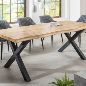 Estila Industriálny obdĺžnikový jedálenský stôl Lynx z dreva s čiernymi kovovými nožičkami bledo hnedý 200cm