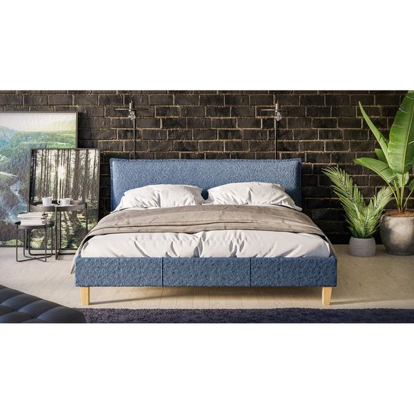 Modrá čalúnená dvojlôžková posteľ s roštom 160x200 cm Tina - Ropez