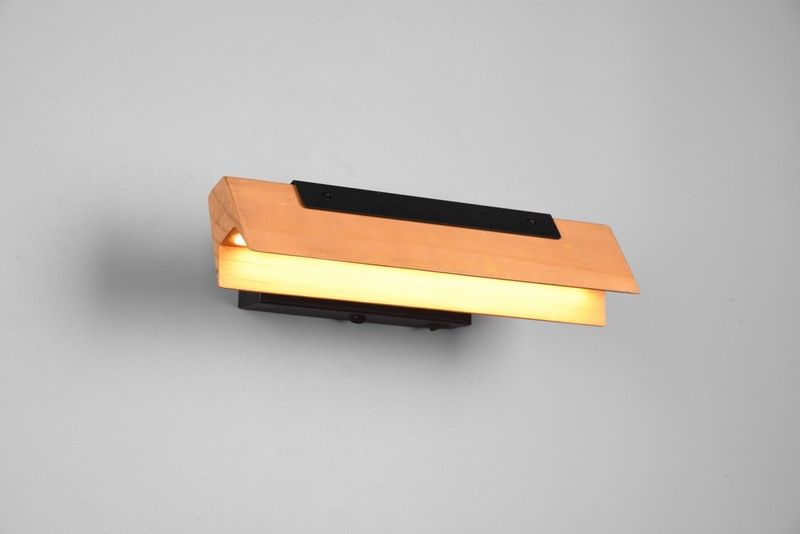 TRIO 241670132 KERALA nástenné svietidlo s vypínačom SMD LED 9W/1100lm 3000K čierna matná, drevo, switchdimmer