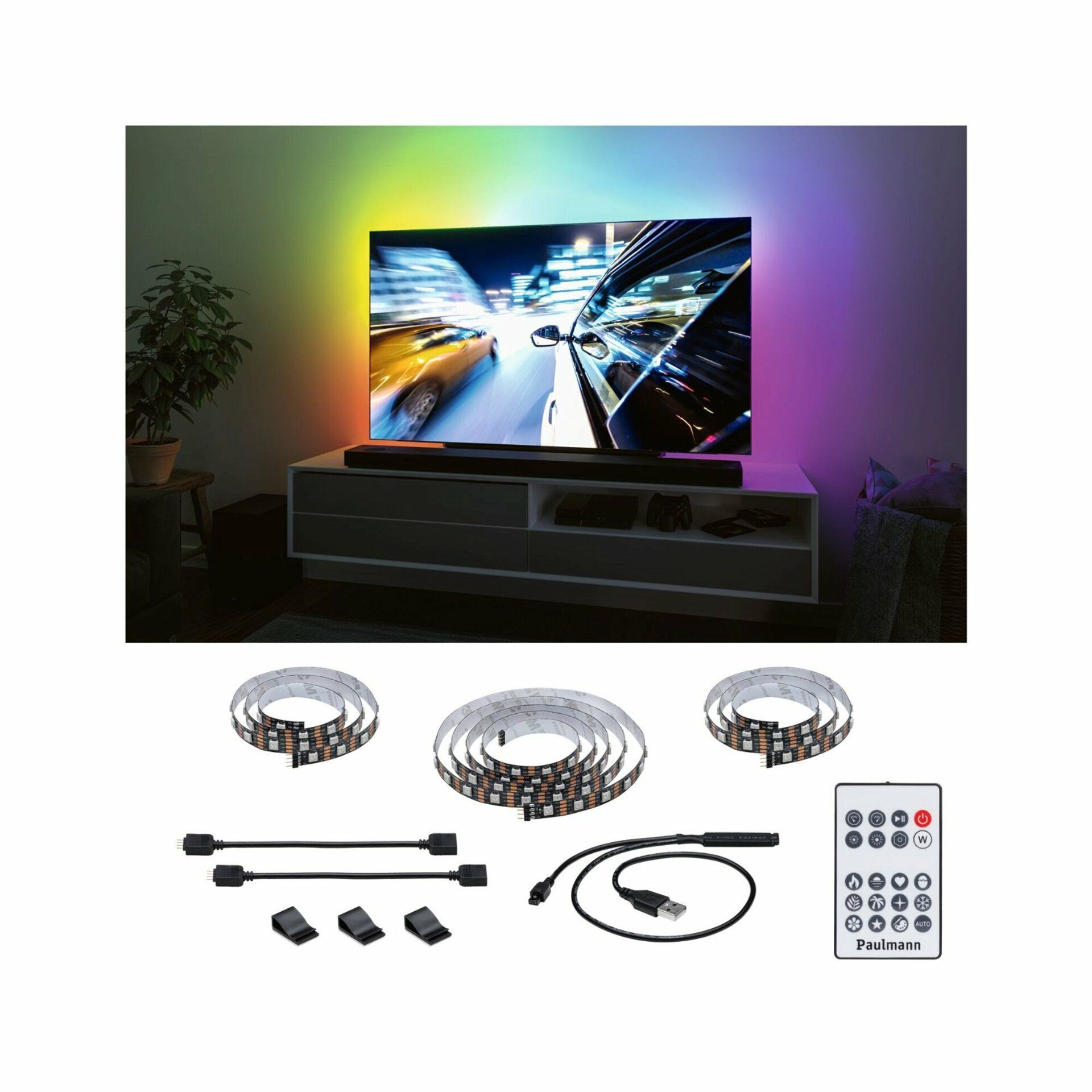 PAULMANN EntertainLED USB LED Strip osvětlení TV 65 Zoll 2,4m 4W 60LEDs/m RGB+