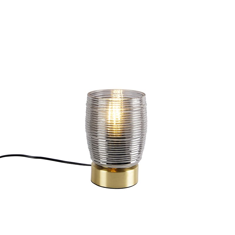 Art deco stolná lampa mosadz s dymovým sklom - Michi