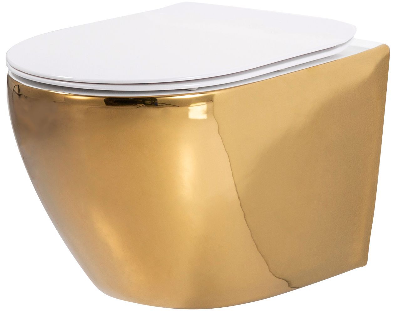 Závesné WC MAXMAX Rea Carlo mini RIMLESS + Duroplast sedátko flat - biele / zlaté