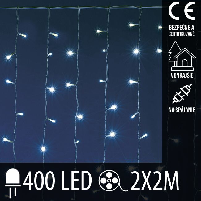 Vianočná LED svetelná záclona na spájanie vonkajšia - záves - 400LED - 2x2M Studená biela