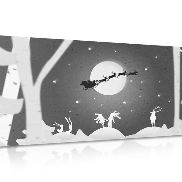 Obraz vianočné sane na oblohe v čiernobielom prevedení - 120x60