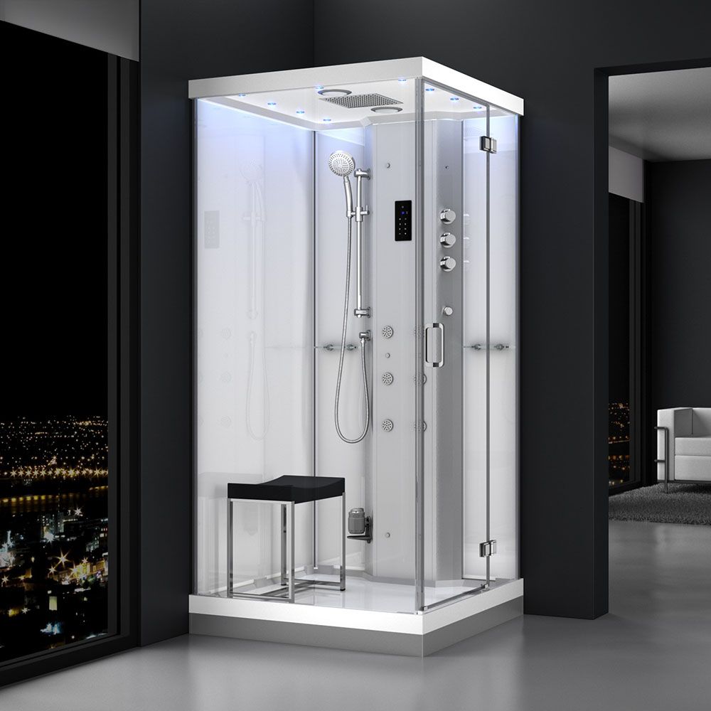 M-SPA - Pravý biely hydromasážny sprchovací box a parná sauna 100 x 100 x 217 cm