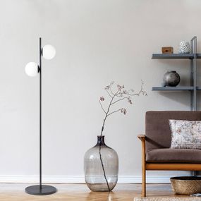miloox by Sforzin Stojacia lampa Jugen sivá 2-plameňová, Obývacia izba / jedáleň, kov, sklo, E27, 30W, K: 170cm