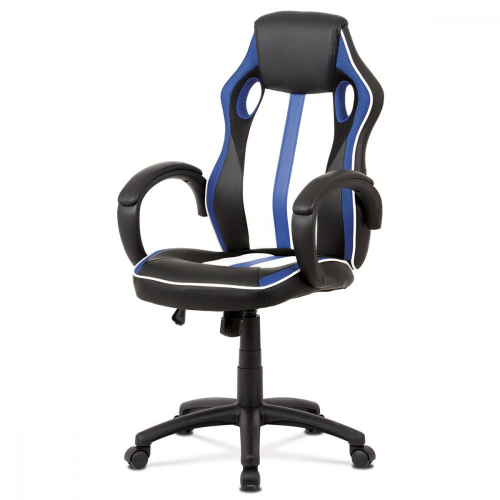 AUTRONIC KA-V505 BLUE kancelárska stolička,modrá-čierna ekokoža+MESH, hojdací mech, kríž plast čierny