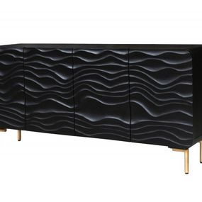 Estila Art-deco komoda Lagoon čierna s vlnovitým vzorom 160cm